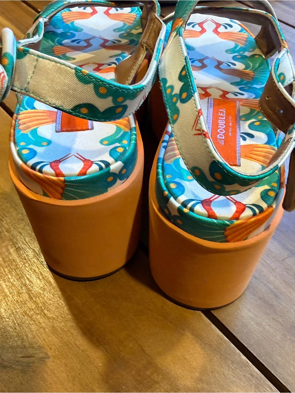LA DoubleJ Teal and Orange Printed Platform Sandals - Picture 3 of 7
